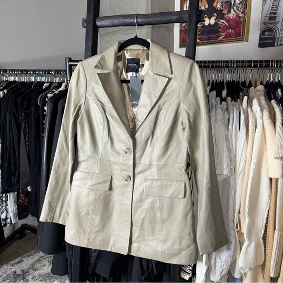 Nasty Gal 6 Genuine Leather Blazer Beige Taupe Fitted Jacket - Picture 2 of 9